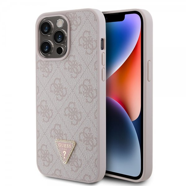 Guess iPhone 15 Pro Max Deksel 4G Metal Triangle Strass Rosa