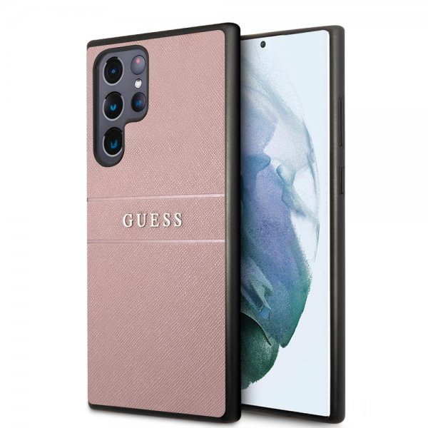 Guess Samsung Galaxy S22 Ultra Deksel Saffiano Metal Logo Rosa