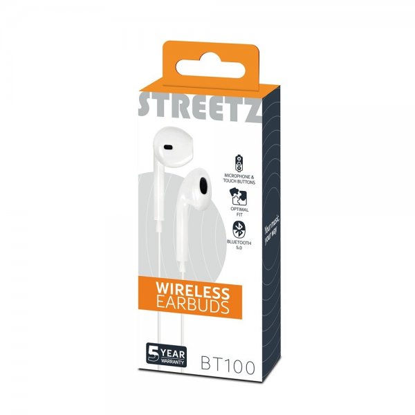 Streetz Hodetelefoner BT100 Wireless Earbuds Hvit