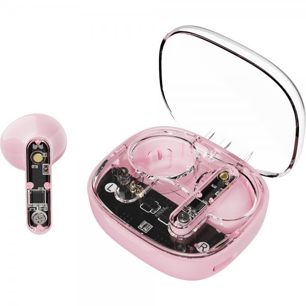 Streetz Hodetelefoner T150 Transparent True Wireless Earbuds Rosa