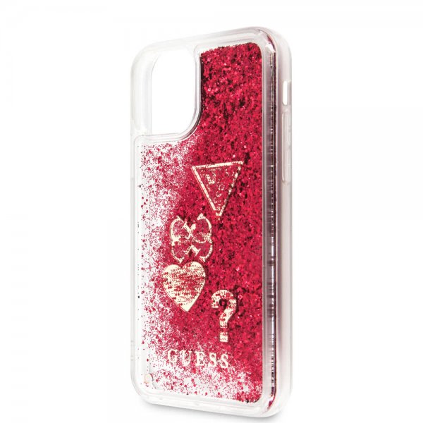 Guess iPhone 11 Pro Max Deksel Glitter Hearts Rød