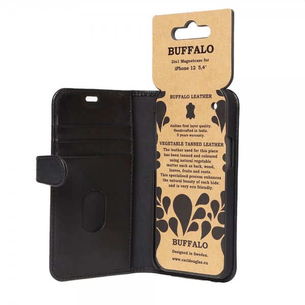 Buffalo iPhone 12 Mini Etui Buffalo Löstagbart Deksel Svart