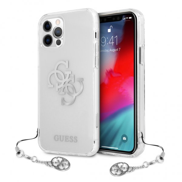 Guess iPhone 12/iPhone 12 Pro Deksel 4G Logo Sølv Klar
