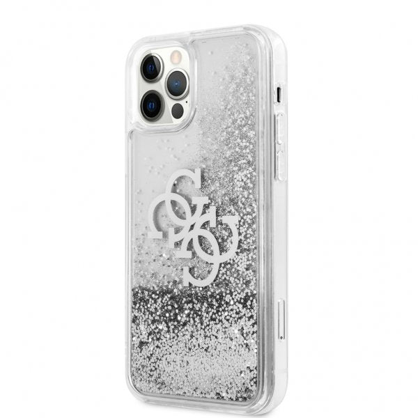 Guess iPhone 12/iPhone 12 Pro Deksel Liquid Glitter Sølv Klar