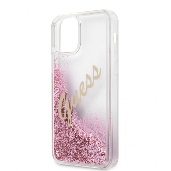 Guess iPhone 12/iPhone 12 Pro Deksel Liquid Glitter Vintage Rosa