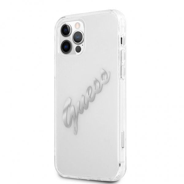 Guess iPhone 12/iPhone 12 Pro Deksel Vintage Script Sølv Klar