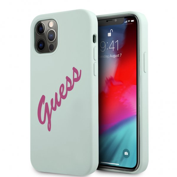 Guess iPhone 12/iPhone 12 Pro Deksel Vintage Silicone Script Blå