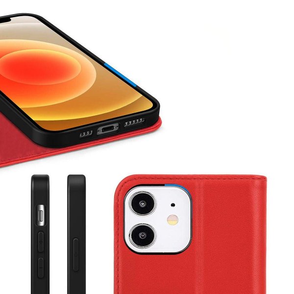 Rvelon iPhone 12 Mini Etui Ekte Skinn Rød