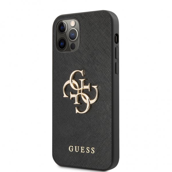 Guess iPhone 12 Pro Max Deksel 4G Logo Saffiano Svart