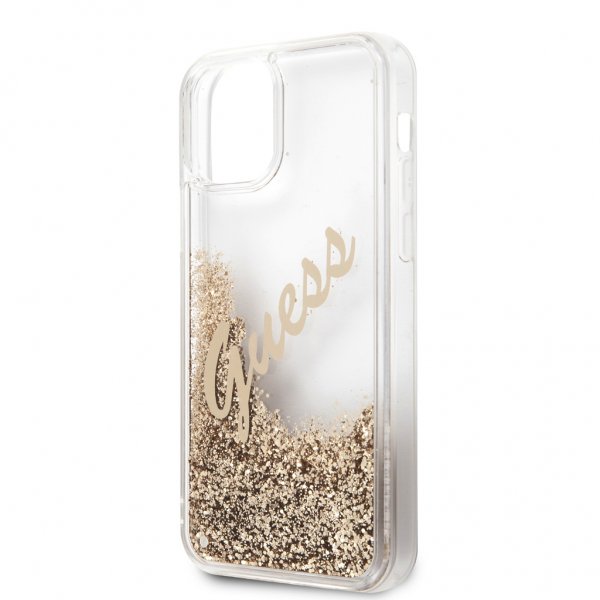 Guess iPhone 12 Pro Max Deksel Liquid Glitter Vintage Gull
