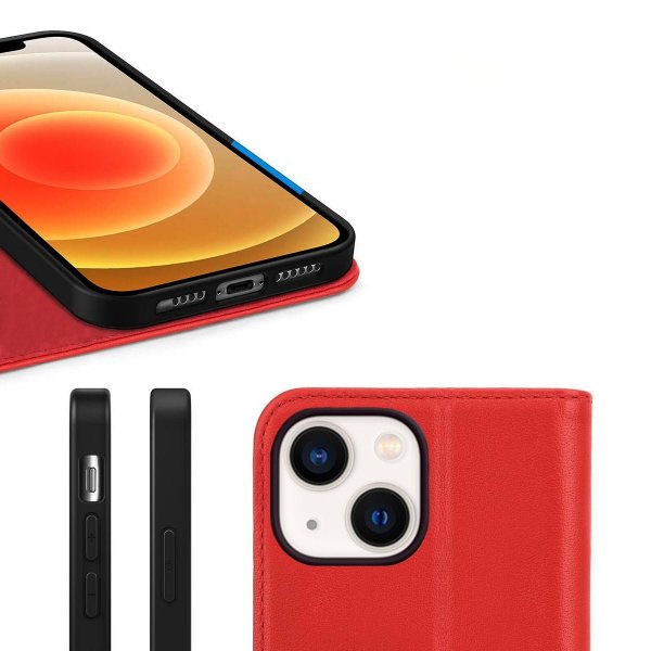 Rvelon iPhone 13 Mini Etui Ekte Skinn Rød