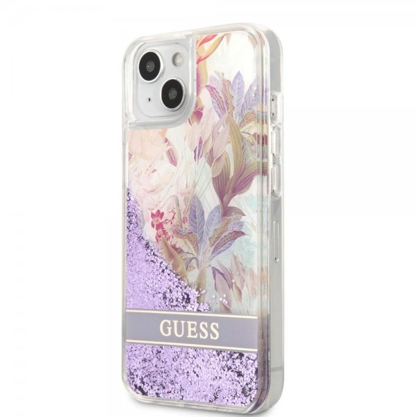 Guess iPhone 13 Mini Deksel Liquid Glitter Flower Pattern Lilla