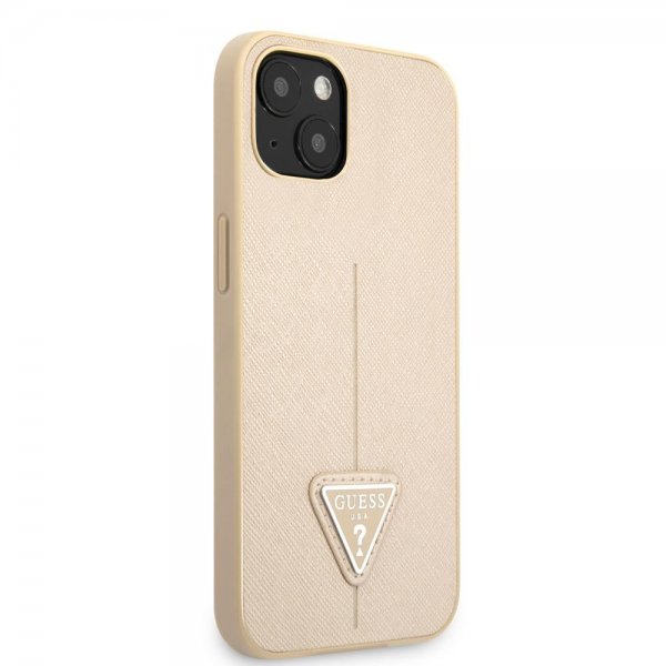 Guess iPhone 13 Mini Deksel Saffiano Metal Triangle Beige
