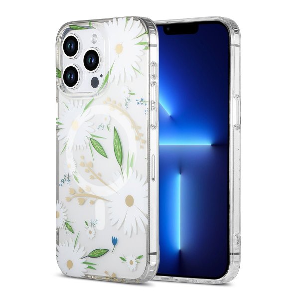 iPhone 13 Pro Max Deksel Blomstermønster MagSafe Hvit