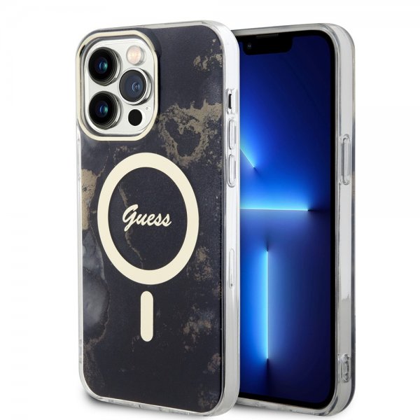 Guess iPhone 13 Pro Max Deksel Golden Marble MagSafe Svart