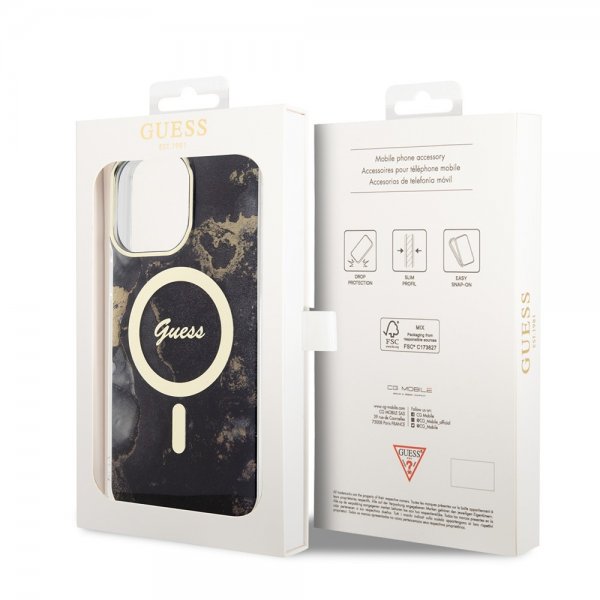 Guess iPhone 13 Pro Max Deksel Golden Marble MagSafe Svart
