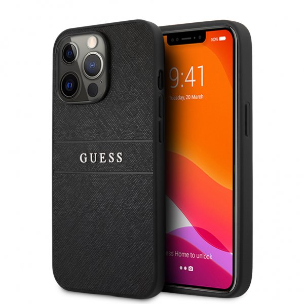 Guess iPhone 13 Pro Max Deksel Hot Stamp Metal Logo Svart