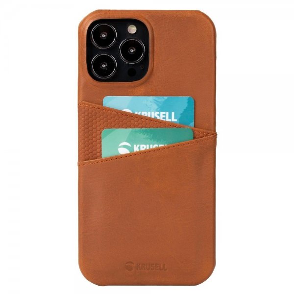 Krusell iPhone 13 Pro Max Deksel Leather CardCover Cognac Brown