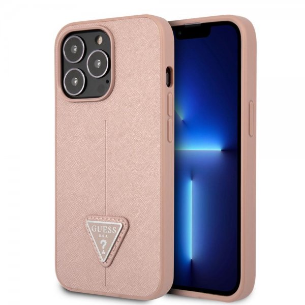 Guess iPhone 13 Pro Max Deksel Saffiano Metal Triangle Rosa