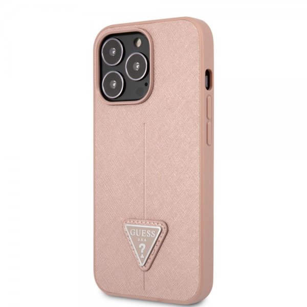 Guess iPhone 13 Pro Max Deksel Saffiano Metal Triangle Rosa