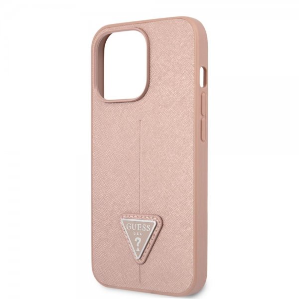 Guess iPhone 13 Pro Max Deksel Saffiano Metal Triangle Rosa
