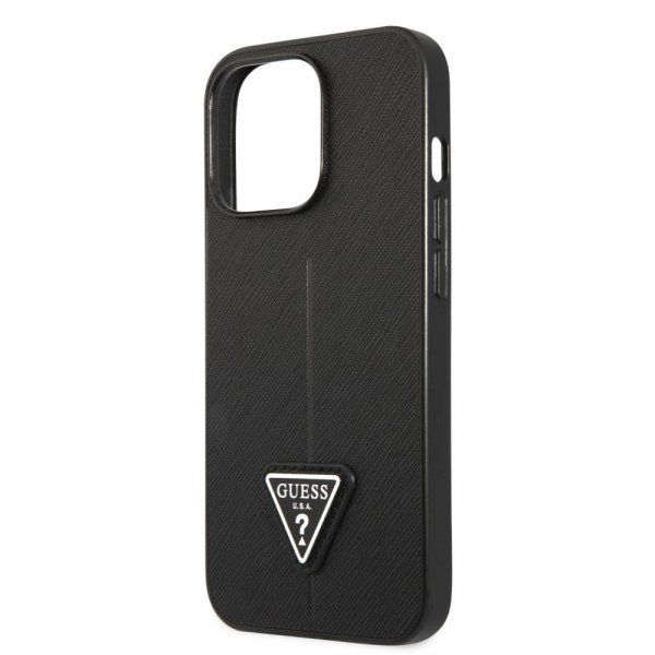 Guess iPhone 13 Pro Max Deksel Saffiano Metal Triangle Svart