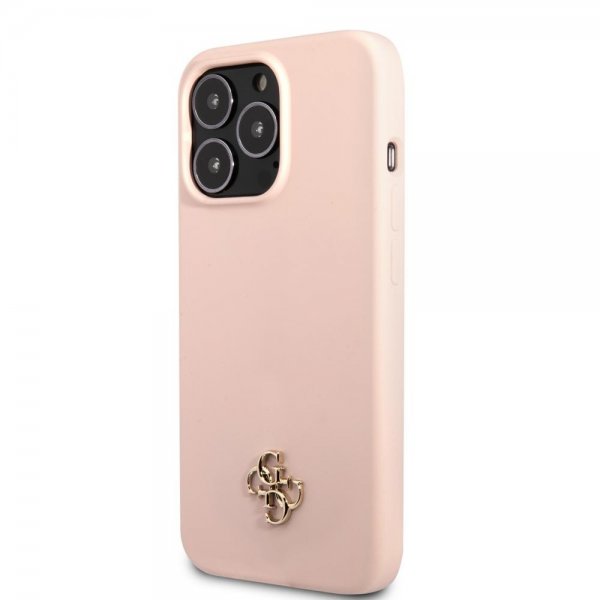Guess iPhone 13 Pro Max Deksel Silicone Metal Logo 4G Light Pink