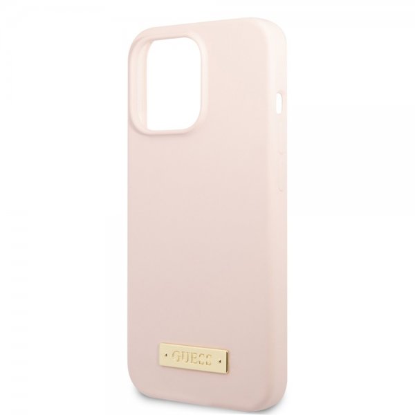 Guess iPhone 13 Pro Max Deksel Silicone Metal Plate MagSafe Rosa