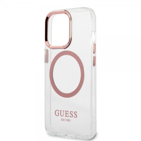 Guess iPhone 13 Pro Max Deksel Transparent MagSafe Rosa Transparent