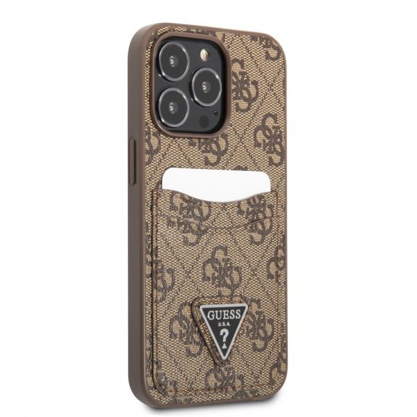 Guess iPhone 13 Pro Deksel Double Cardslot Metal Triangle Brun