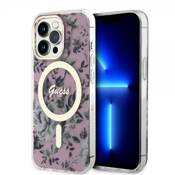 Guess iPhone 13 Pro Deksel Flower MagSafe Rosa