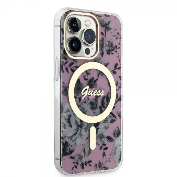 Guess iPhone 13 Pro Deksel Flower MagSafe Rosa