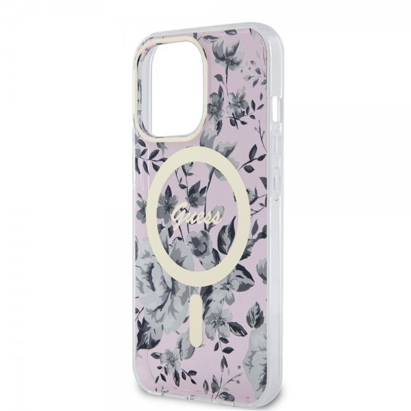 Guess iPhone 13 Pro Deksel Flower MagSafe Rosa