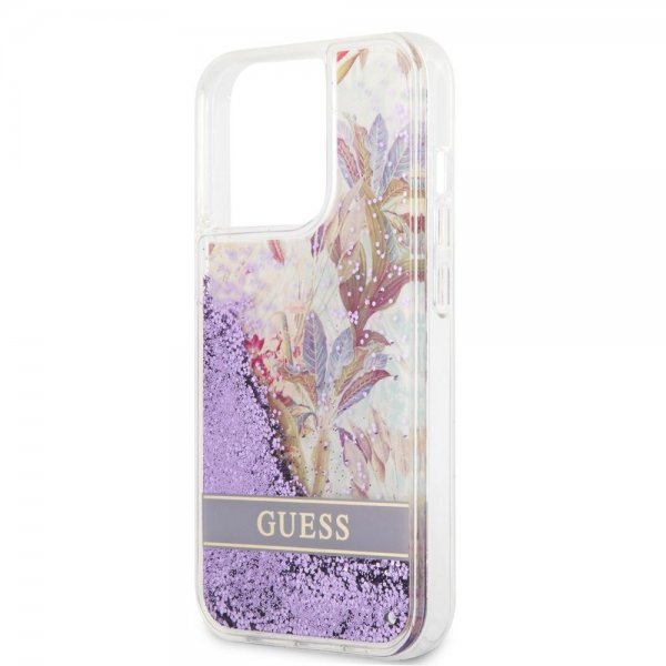 Guess iPhone 13 Pro Deksel Liquid Glitter Flower Pattern Lilla