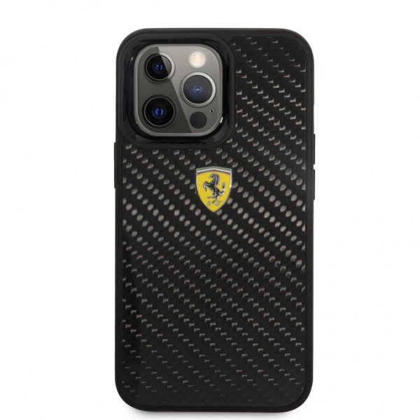 Ferrari iPhone 13 Pro Deksel Real Carbon Metal Logo Svart