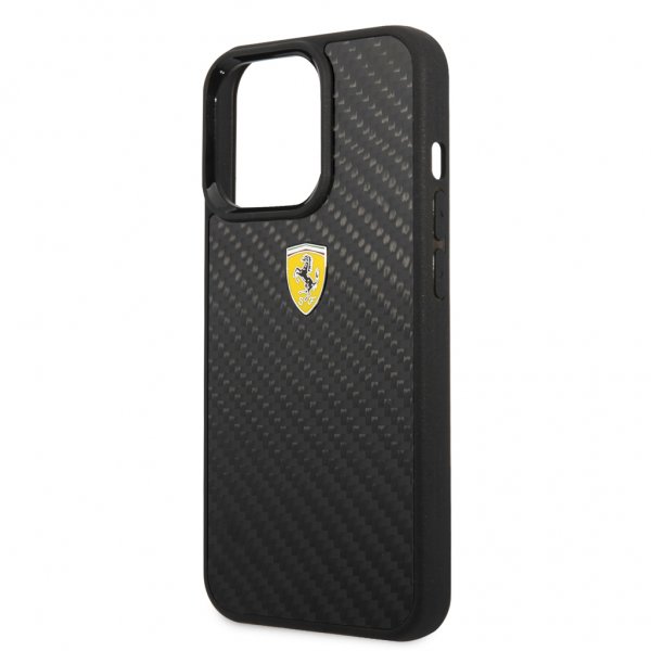 Ferrari iPhone 13 Pro Deksel Real Carbon Metal Logo Svart