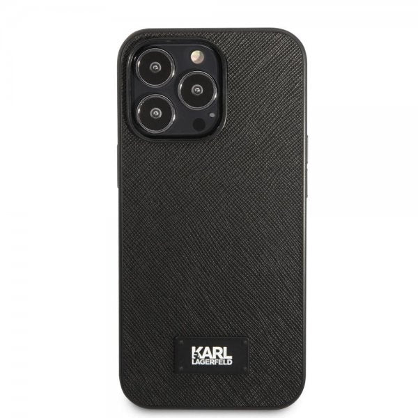 Karl Lagerfeld iPhone 13 Pro Deksel Saffiano Metal Plaque Svart