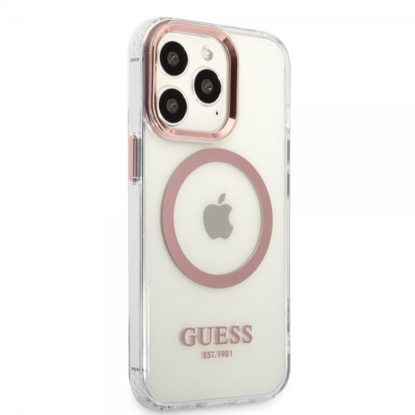 Guess iPhone 13 Pro Deksel Transparent MagSafe Rosa Transparent
