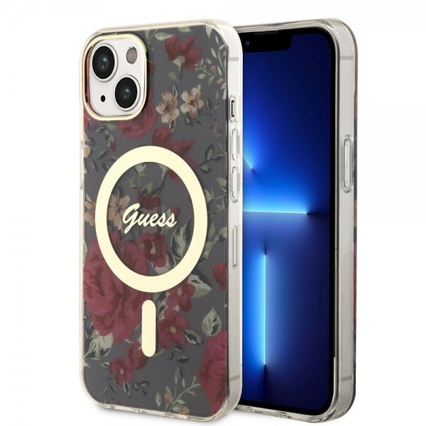 Guess iPhone 13 Deksel Flower MagSafe Kaki