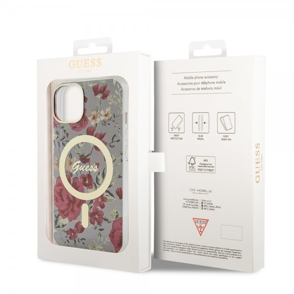 Guess iPhone 13 Deksel Flower MagSafe Kaki