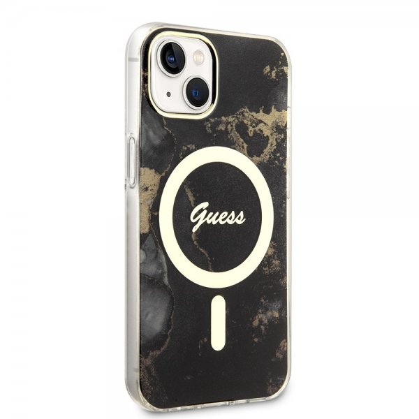 Guess iPhone 13 Deksel Golden Marble MagSafe Svart