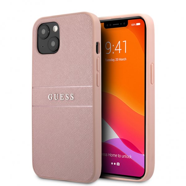 Guess iPhone 13 Deksel Hot Stamp Metal Logo Rosa