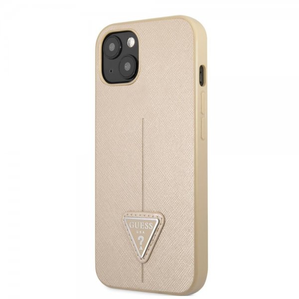 Guess iPhone 13 Deksel Saffiano Metal Triangle Beige