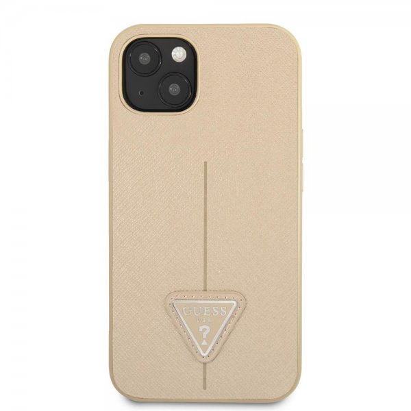 Guess iPhone 13 Deksel Saffiano Metal Triangle Beige