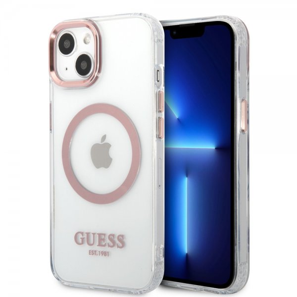 Guess iPhone 13 Deksel Transparent MagSafe Rosa Transparent