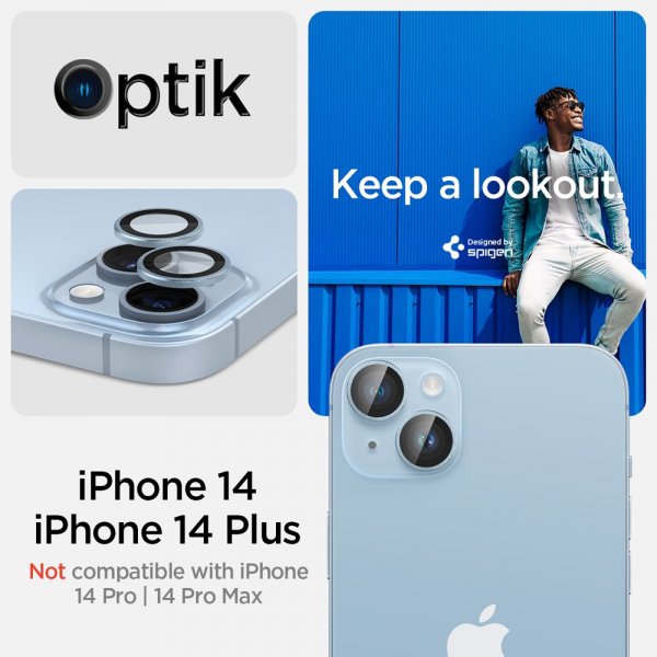 Spigen iPhone 14/iPhone 14 Plus Kamerabeskytter GLAS.tR EZ Fit Optik Pro Blå 2-pakning
