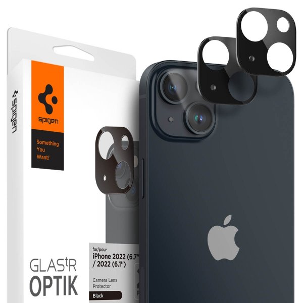 Spigen iPhone 14/iPhone 14 Plus Kamerabeskytter Glas.tR Optik 2-pakning Svart