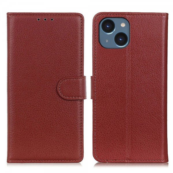 iPhone 14 Plus Etui Litchi Brun