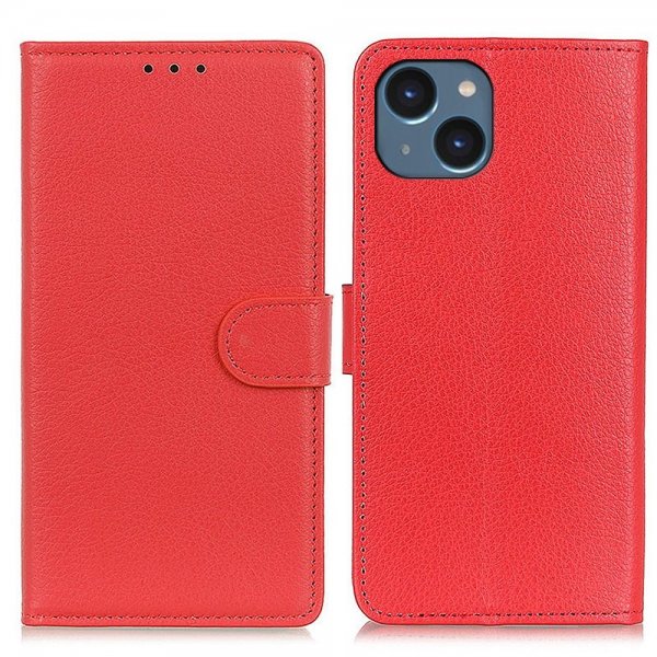 iPhone 14 Plus Etui Litchi Rød