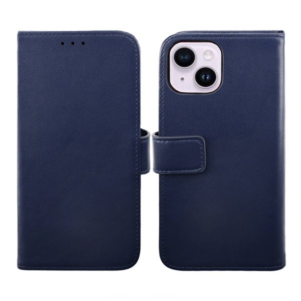 Rvelon iPhone 14 Etui Ekte skinn Kortlommer Blå